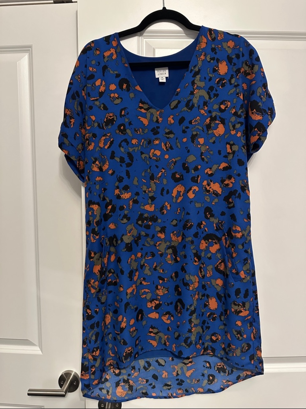 Blue Leopard Print V-Neck Shirt Dress